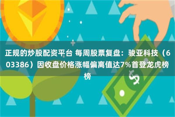 正规的炒股配资平台 每周股票复盘：骏亚科技（603386）因收盘价格涨幅偏离值达7%首登龙虎榜