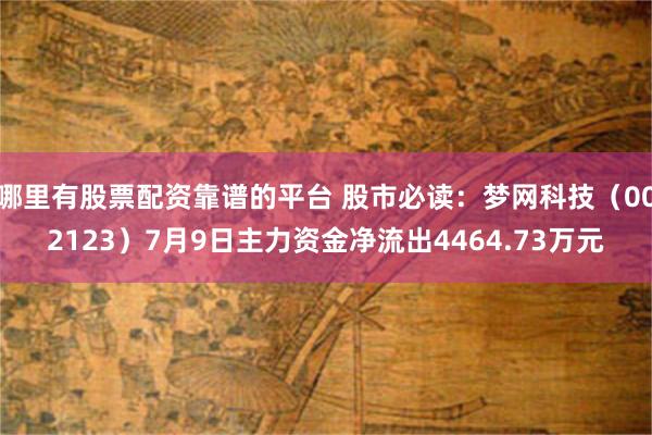 哪里有股票配资靠谱的平台 股市必读：梦网科技（002123）7月9日主力资金净流出4464.73万元